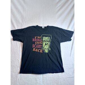 Y2K Gildan Frankenstein Bringing Scary Back Black Short Sleeve Shirt Mens XL *